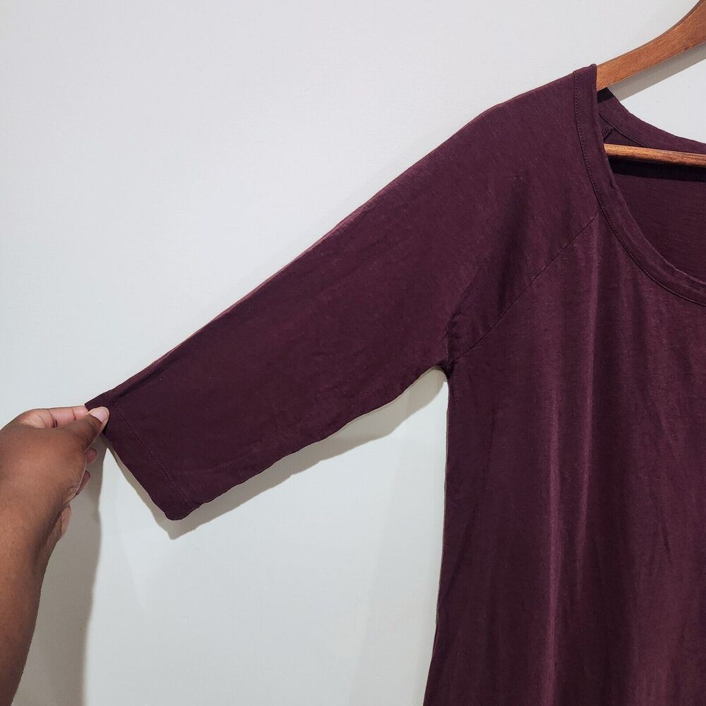 Garnet Hill Burgundy Red 3/4 Sleeve Midi Shirt Dress Size Medium Minimalist - Picture 3 of 9